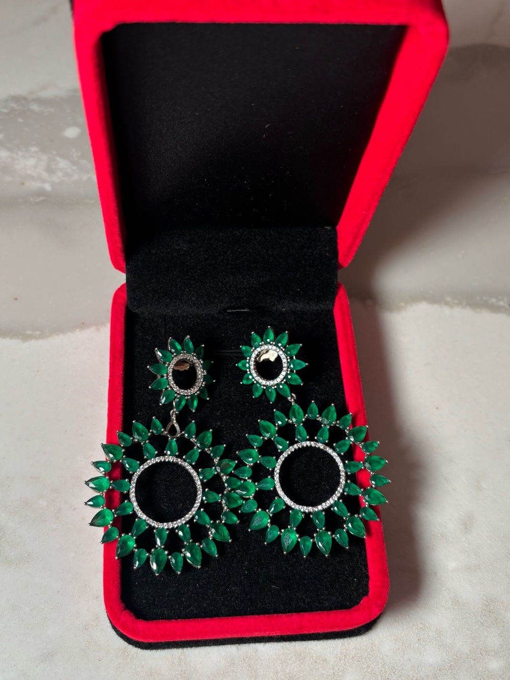 Emerald Green Floral Drop Earrings - Women’s Jewelry - Picture 3 of 4